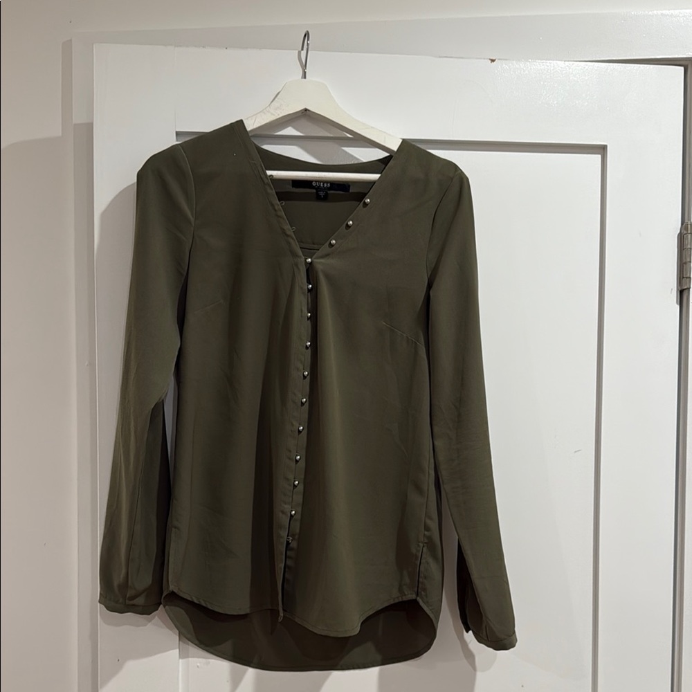 Guess Green Long Sleeve Buttoned Blouse